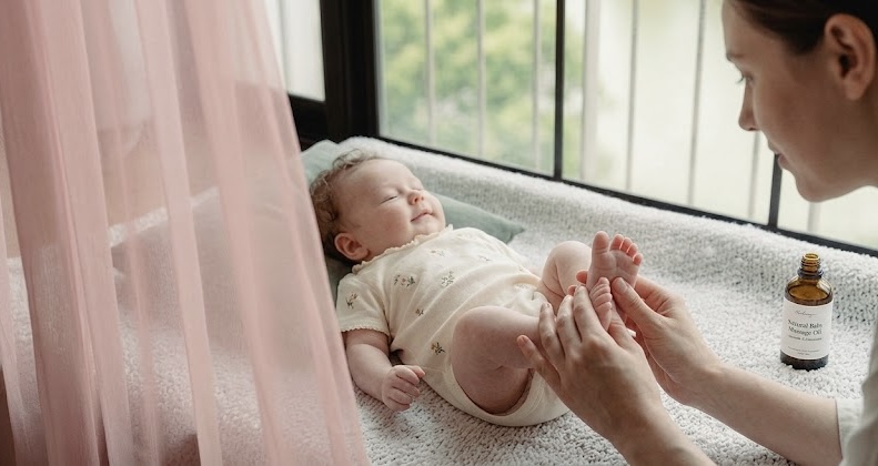 赤ちゃんの足裏タッチケアの様子